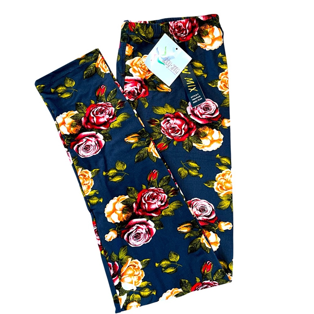 Abby and Anna Leggings - Gray - Multi Floral - Size Plus